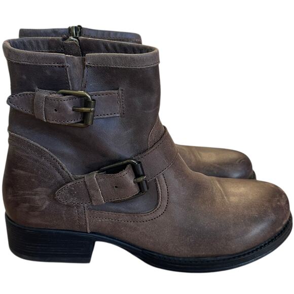 Artisan Zigi Elicia Brown Leather Moto Buckle Ankle Boots Biker Motorcycle Boho - Picture 1 of 9
